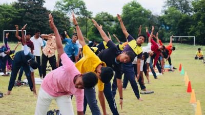 The International Yoga day has been celebrated in Nav Krishna valley school 