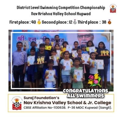 First place  - 40 ????
Second place -12????
Third place- 38 ????
District level swimming competition championship Nav Krishna valley school kupwad...
????????????????????Congratulations all swimmers