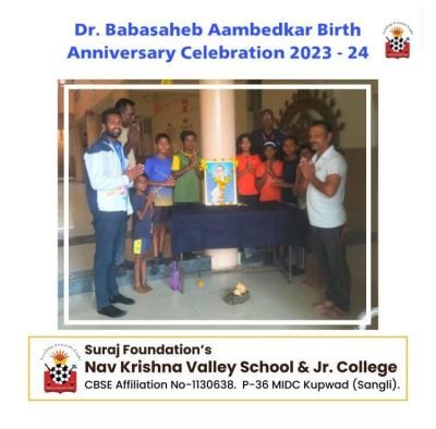 Nav Krishna Valley School EM celebrated Dr. Babasaheb Jayanti.✨️ Mr. Vinayak Joshi Secretary Suraj Sports , Mr. Namdev Nalavade, swimming team were present on this occasion.